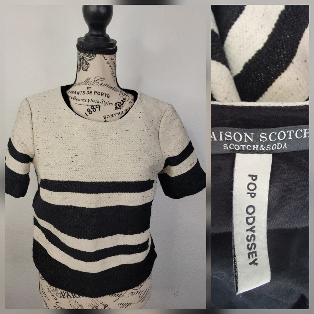 Scotch & Soda P’tite Pop Odyssey Woven Knit Top Sz 1 Boxy Striped Beige Black